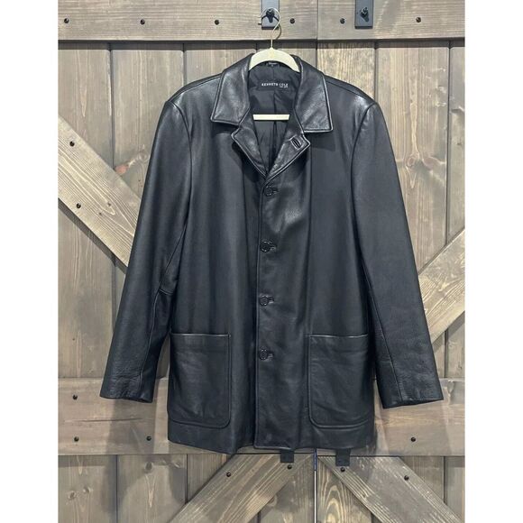 Kenneth Cole New York  Vintage Lined Black Genuine Leather Blazer Men's Size L - Picture 1 of 12